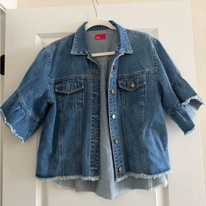 Blue Denim Jacket with Frayed Hem